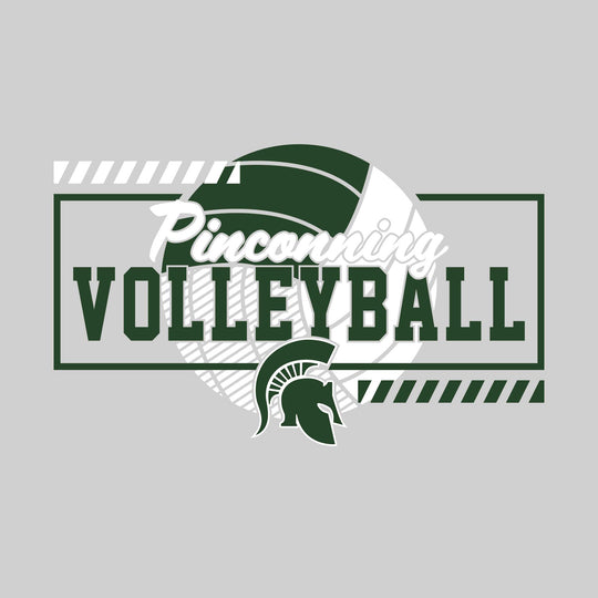 Pinconning Spartans - Volleyball - Framed School Name with Volleyball Shape &amp; Mascot