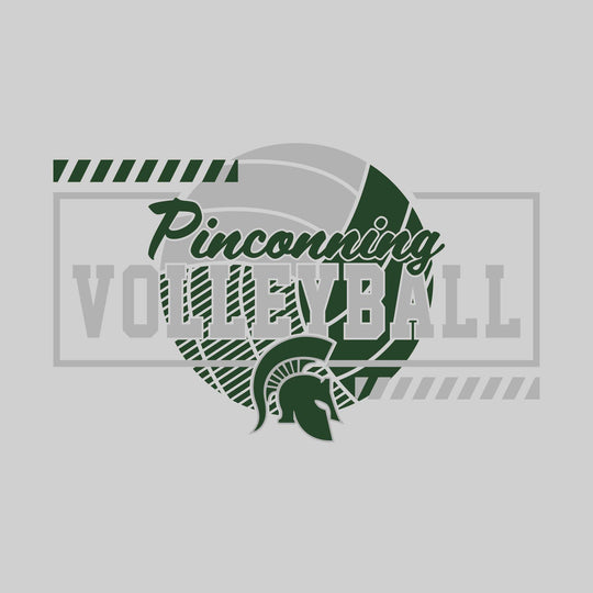 Pinconning Spartans - Volleyball - Framed School Name with Volleyball Shape &amp; Mascot
