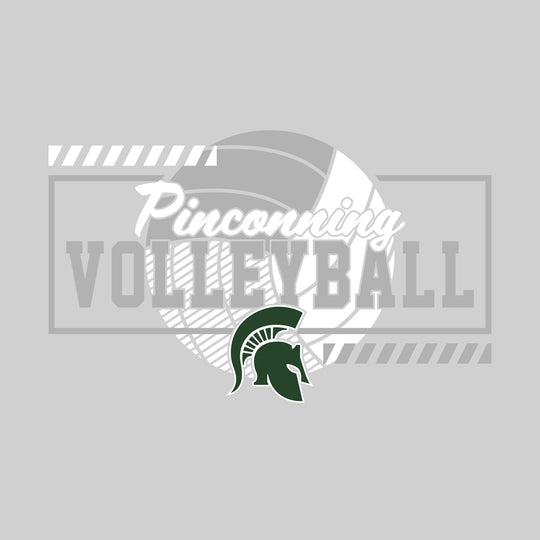 Pinconning Spartans - Volleyball - Framed School Name with Volleyball Shape &amp; Mascot