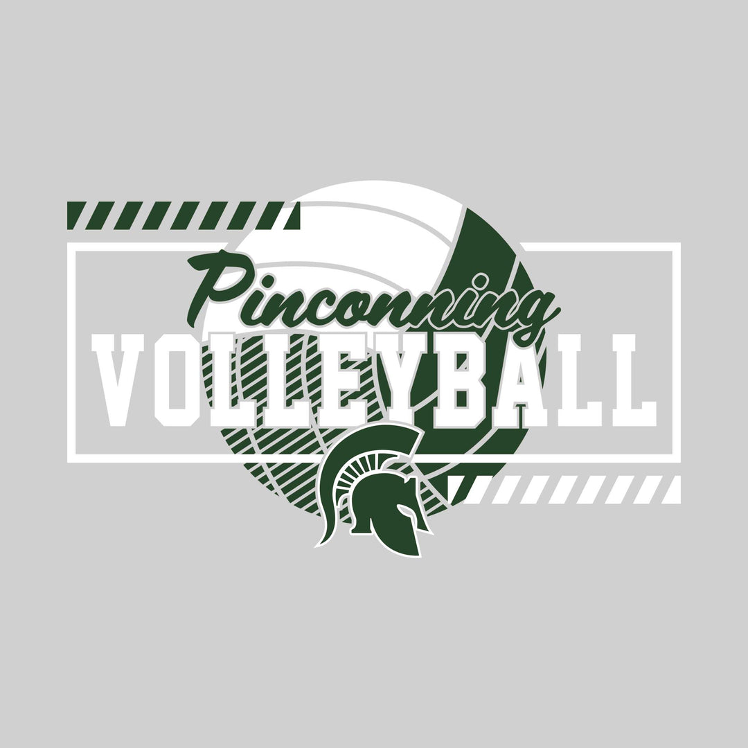 Pinconning Spartans - Volleyball - Framed School Name with Volleyball Shape &amp; Mascot