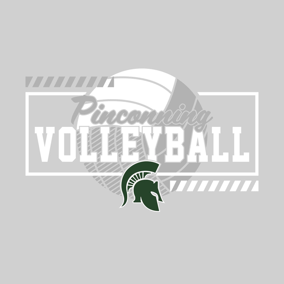 Pinconning Spartans - Volleyball - Framed School Name with Volleyball Shape &amp; Mascot