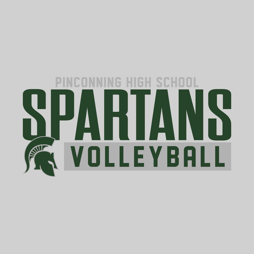 Pinconning Spartans - Volleyball - Large Mascot Name Over Volleyball with Mascot