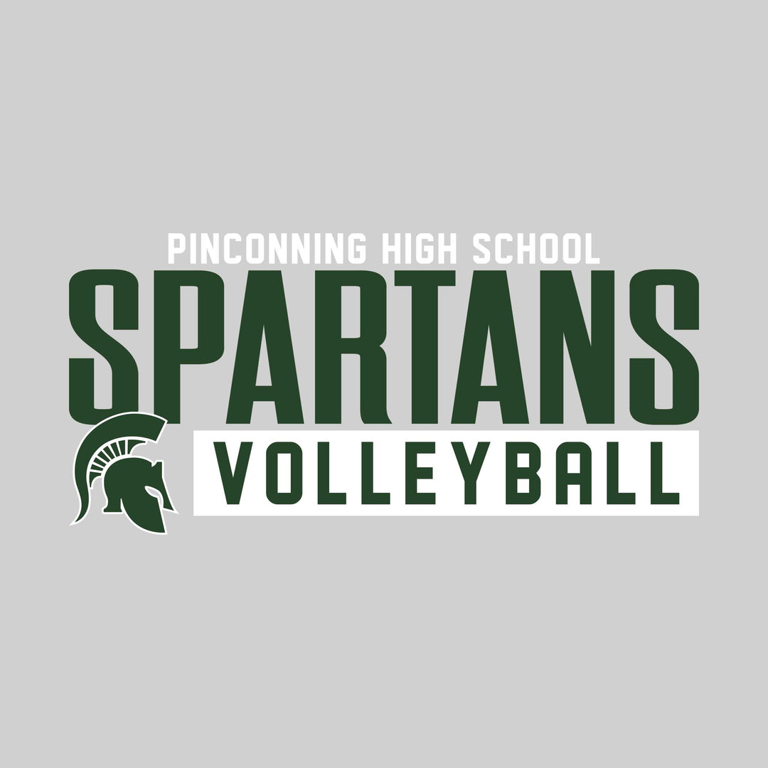 Pinconning Spartans - Volleyball - Large Mascot Name Over Volleyball with Mascot
