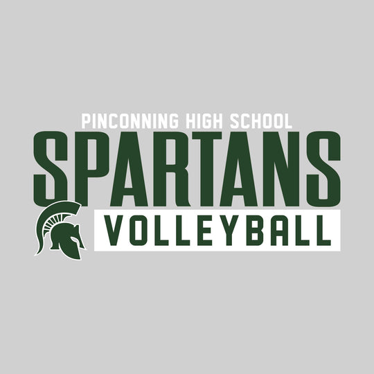 Pinconning Spartans - Volleyball - Large Mascot Name Over Volleyball with Mascot