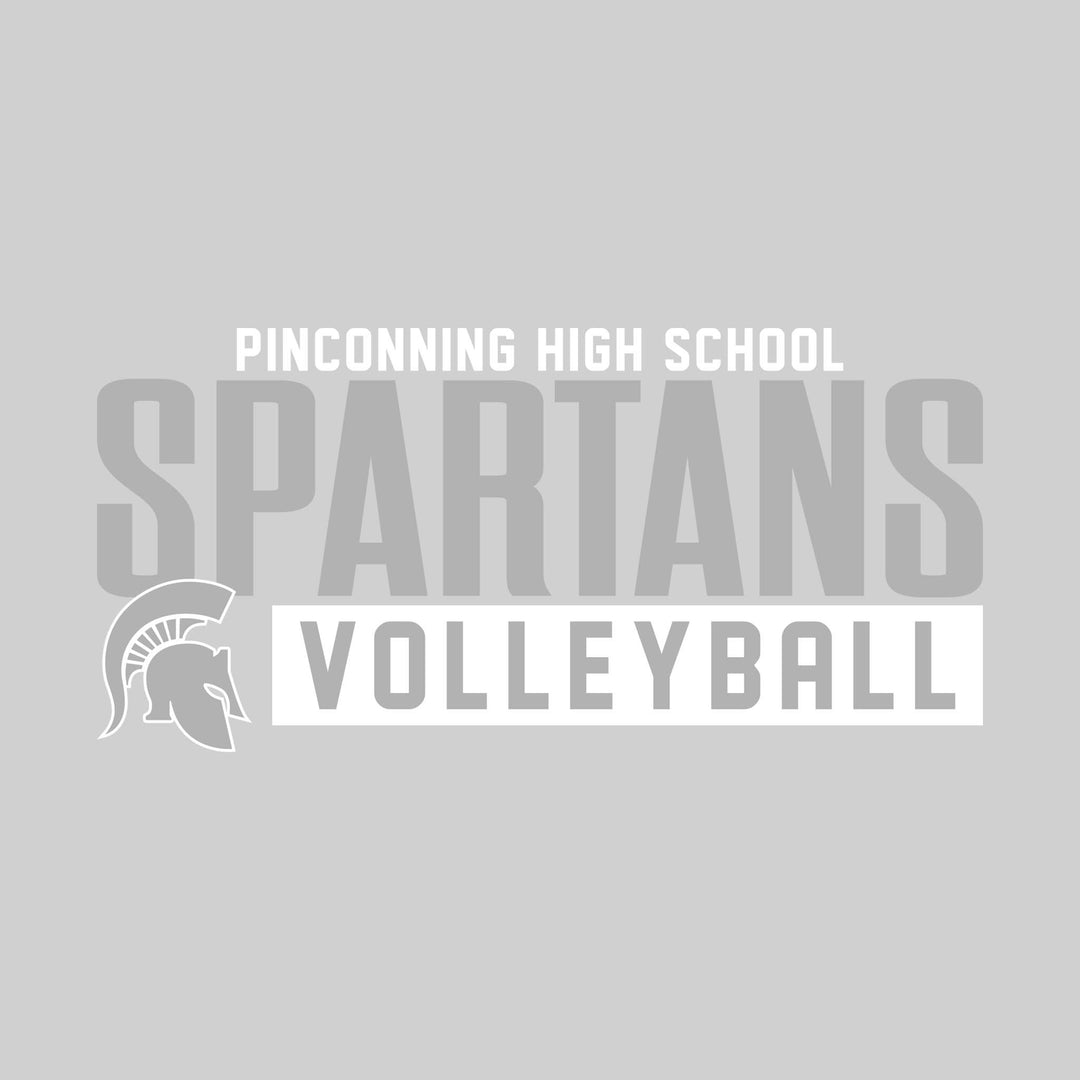 Pinconning Spartans - Volleyball - Large Mascot Name Over Volleyball with Mascot