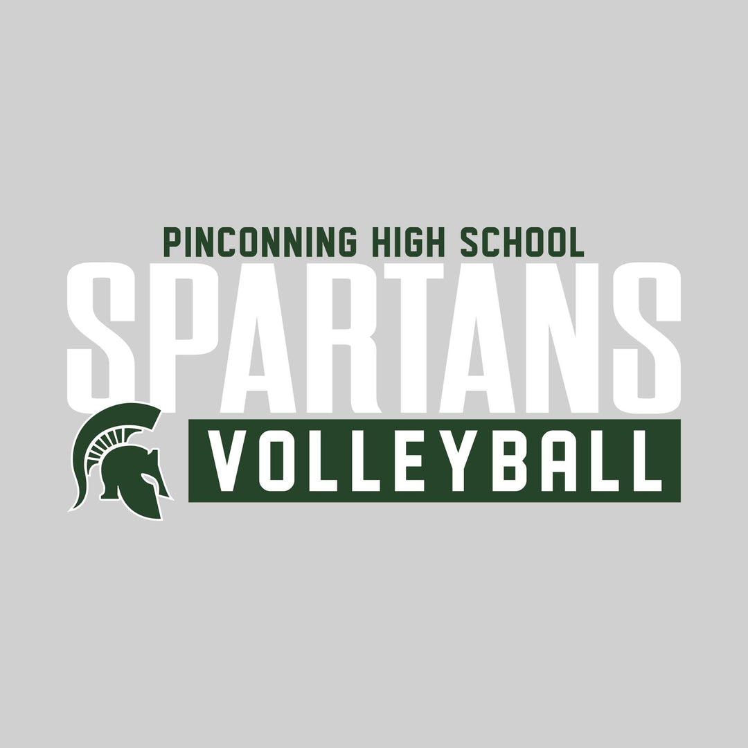 Pinconning Spartans - Volleyball - Large Mascot Name Over Volleyball with Mascot