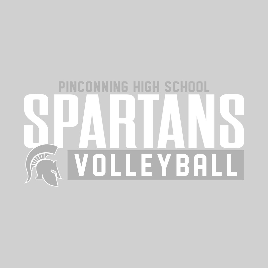 Pinconning Spartans - Volleyball - Large Mascot Name Over Volleyball with Mascot