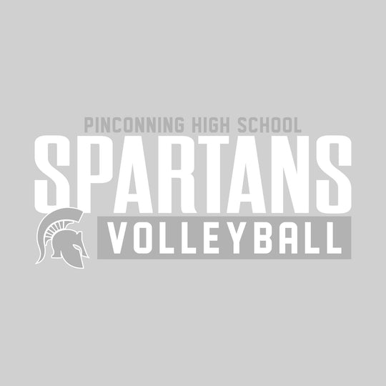 Pinconning Spartans - Volleyball - Large Mascot Name Over Volleyball with Mascot