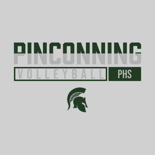 Pinconning Spartans - Volleyball - Split-Color School Name With Acronym Over Mascot