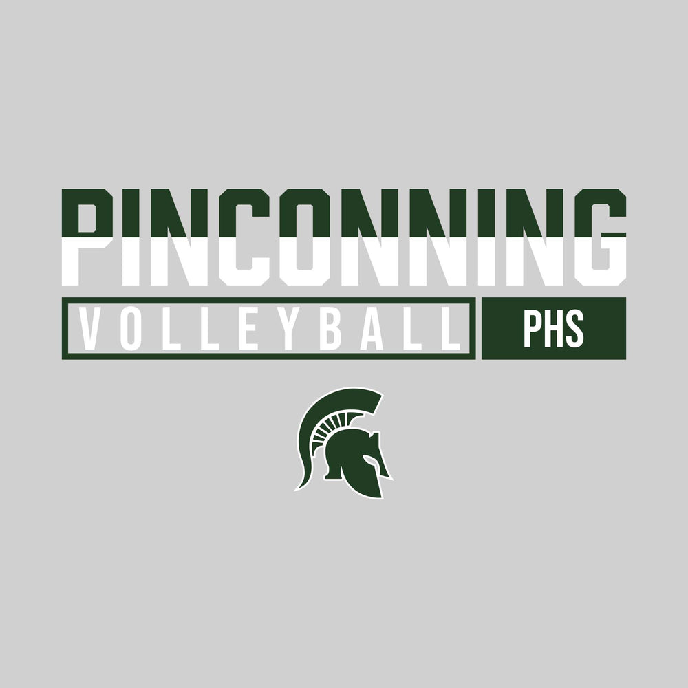 Pinconning Spartans - Volleyball - Split-Color School Name With Acronym Over Mascot