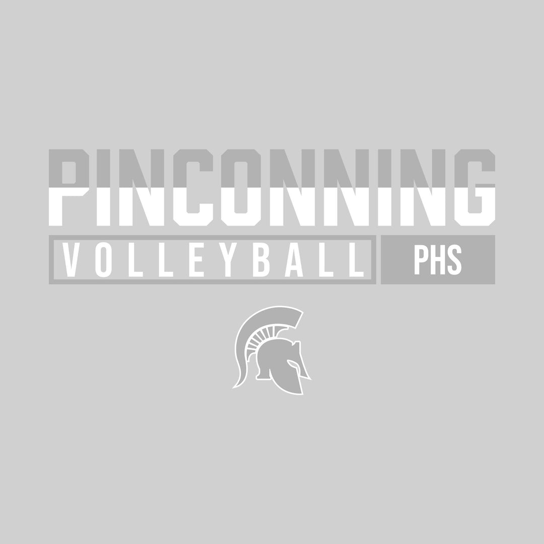 Pinconning Spartans - Volleyball - Split-Color School Name With Acronym Over Mascot