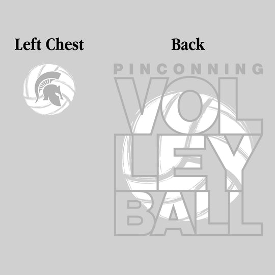 Pinconning Spartans - Volleyball - Stacked Letters with Sketched Volleyball Inset