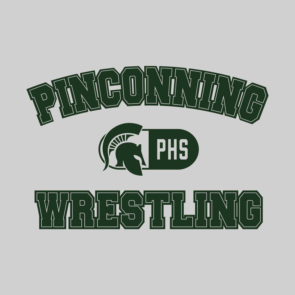 Pinconning Spartans - Wrestling - Arched School Name with Mascot and PHS