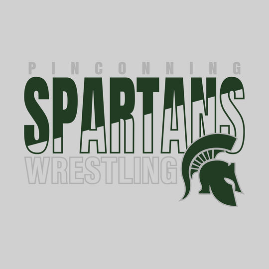 Pinconning Spartans - Wrestling - Diagonal Split Mascot Name with Mascot