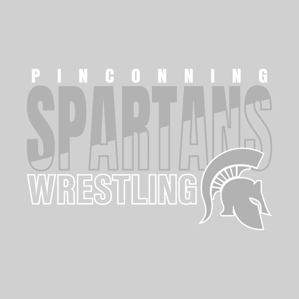 Pinconning Spartans - Wrestling - Diagonal Split Mascot Name with Mascot