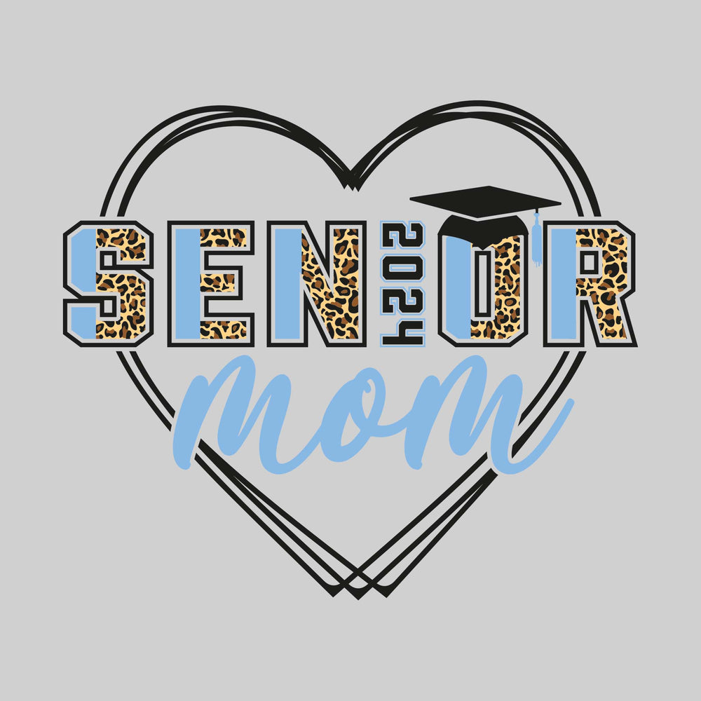 Senior Mom - Leopard Print Letters with Heart and Graduation Cap