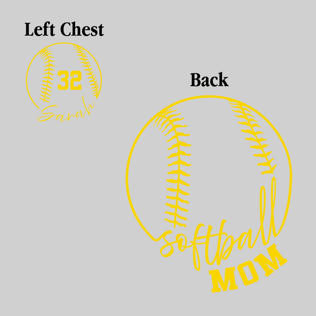 Softball Mom - Cursive Text with Softball Shape - Personalize