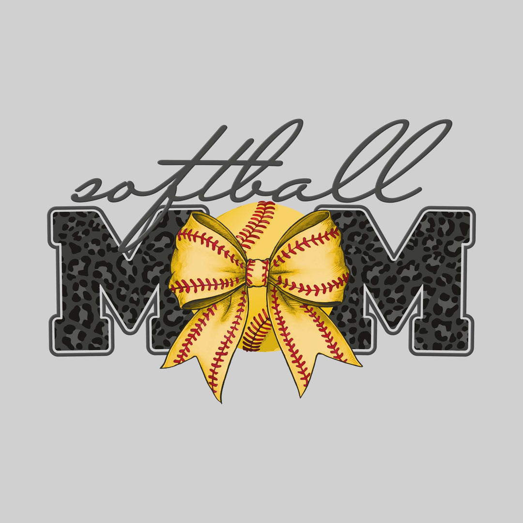 Softball Mom - Leopard Print Mom with Baseball and Bow