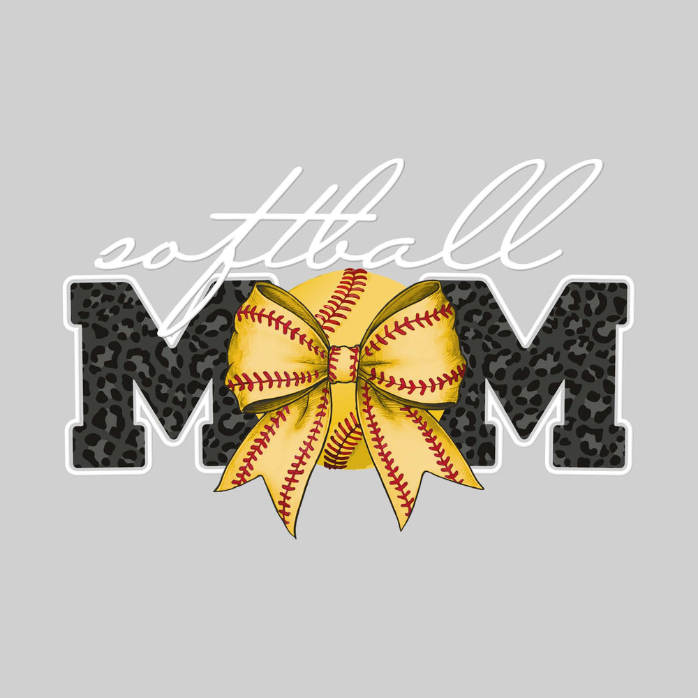 Softball Mom - Leopard Print Mom with Baseball and Bow