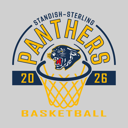 Standish-Sterling Panthers - Basketball - Arched Text with Center Mascot and Rim
