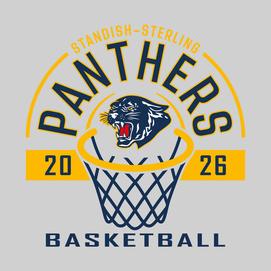 Standish-Sterling Panthers - Basketball - Arched Text with Center Mascot and Rim