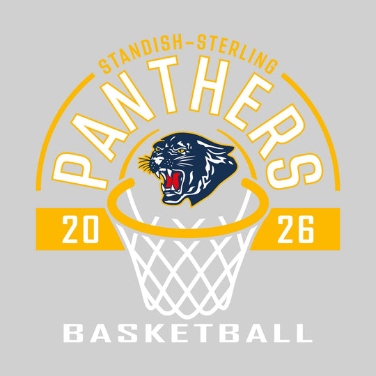 Standish-Sterling Panthers - Basketball - Arched Text with Center Mascot and Rim