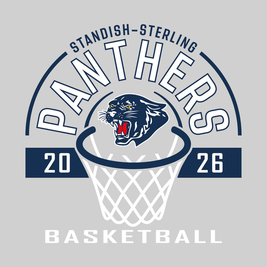 Standish-Sterling Panthers - Basketball - Arched Text with Center Mascot and Rim