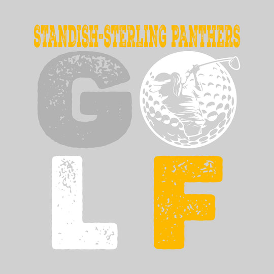Standish-Sterling Panthers - Golf - Distressed Stacked Text with Female Golfer Silhouette in Golf Ball