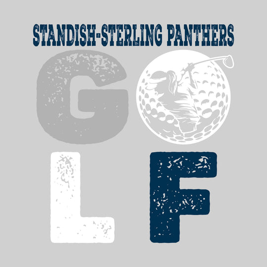 Standish-Sterling Panthers - Golf - Distressed Stacked Text with Female Golfer Silhouette in Golf Ball