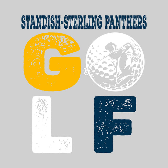 Standish-Sterling Panthers - Golf - Distressed Stacked Text with Male Golfer Silhouette in Golf Ball