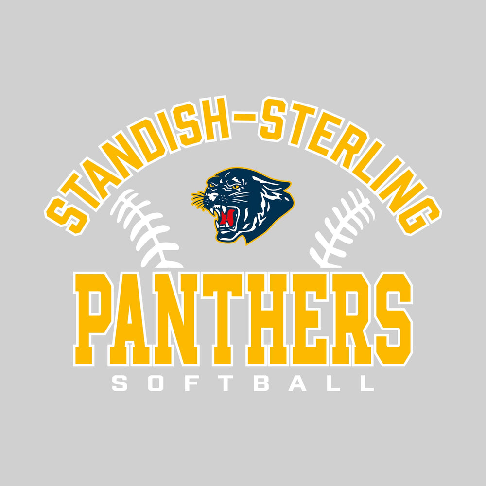 Standish-Sterling Panthers - Softball - Arched School Name with Softball Stitches & Mascot