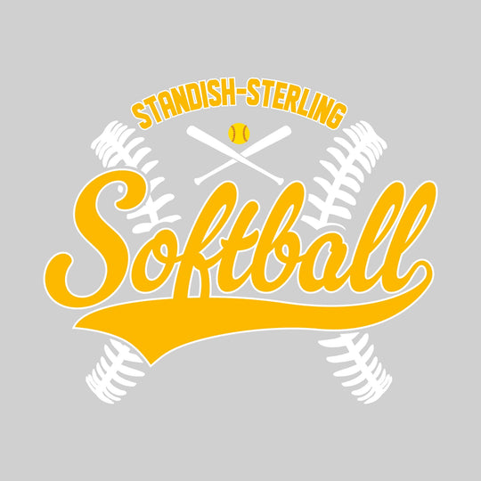 Standish-Sterling Panthers - Softball - Cursive Softball with Stitches &amp; Crossed Bats