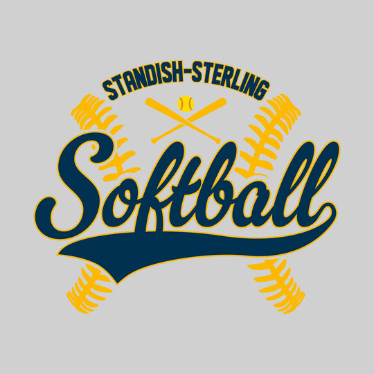 Standish-Sterling Panthers - Softball - Cursive Softball with Stitches &amp; Crossed Bats