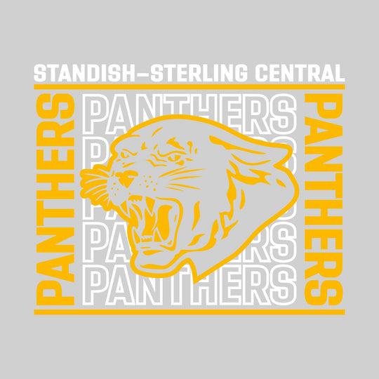 Standish-Sterling Panthers - Spirit Wear - Bracketed Repeating Outlined Panthers with Mascot