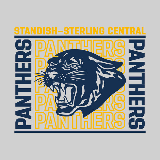 Standish-Sterling Panthers - Spirit Wear - Bracketed Repeating Outlined Panthers with Mascot