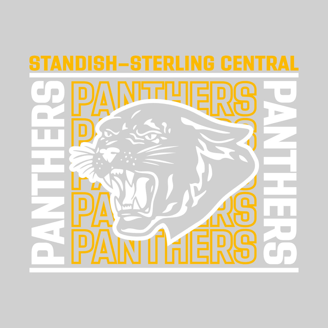 Standish-Sterling Panthers - Spirit Wear - Bracketed Repeating Outlined Panthers with Mascot