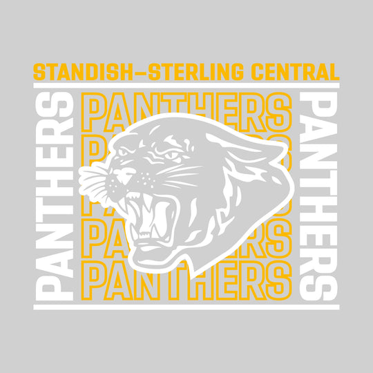 Standish-Sterling Panthers - Spirit Wear - Bracketed Repeating Outlined Panthers with Mascot