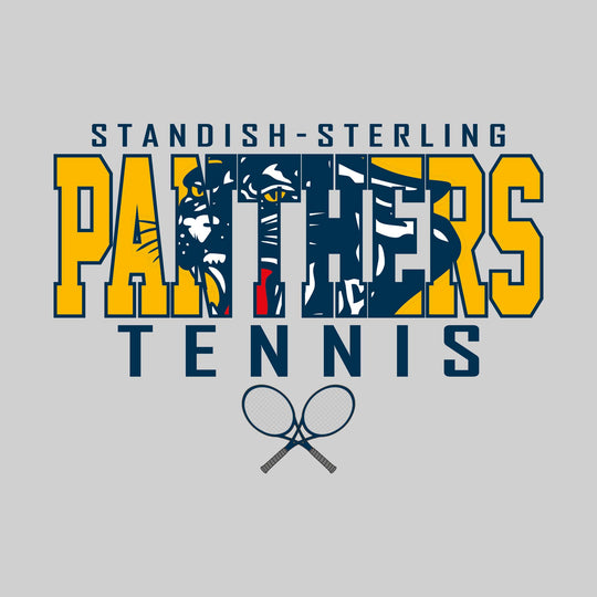 Standish-Sterling Panthers - Tennis - Outlined Panthers with Mascot Inset and Crossed Rackets