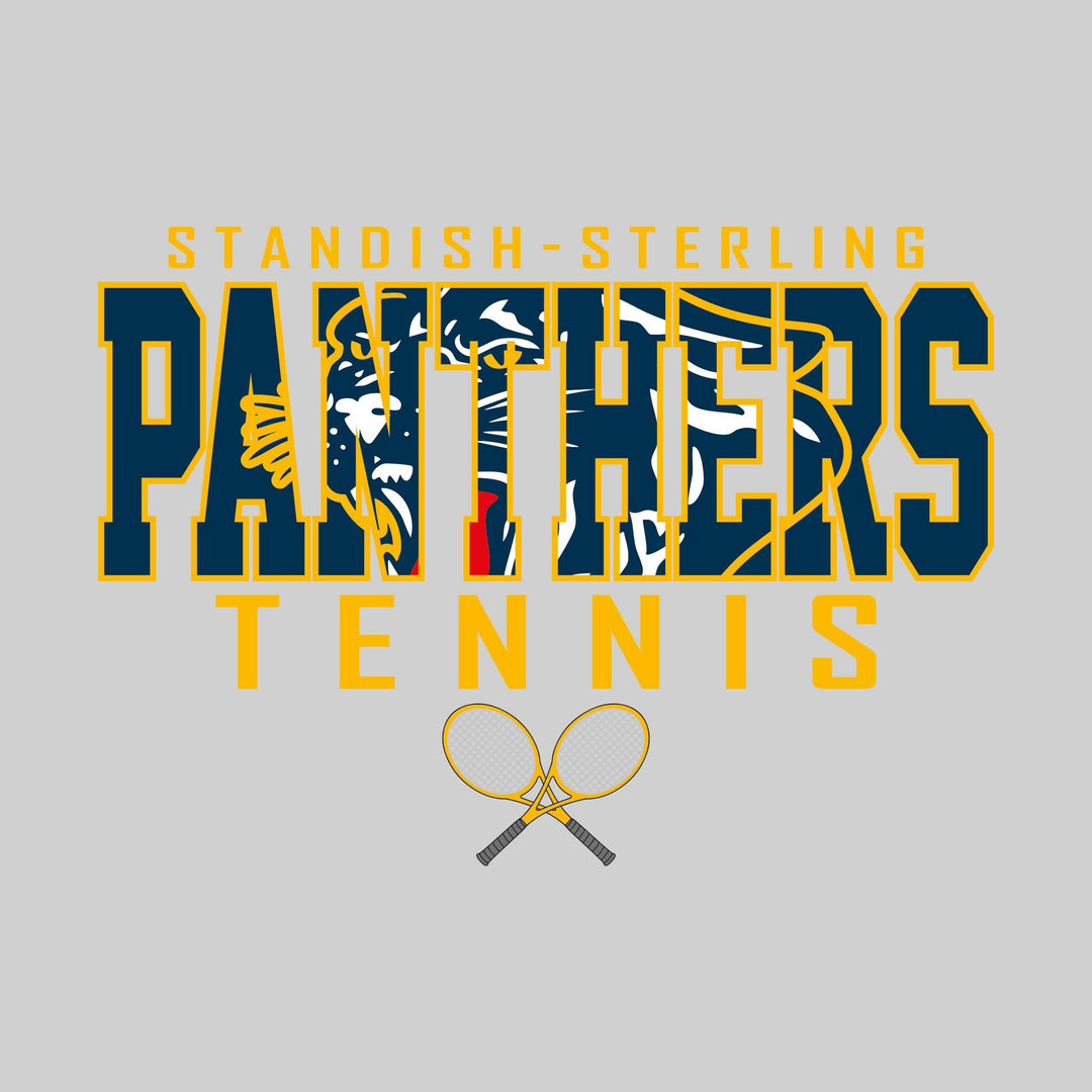 Standish-Sterling Panthers - Tennis - Outlined Panthers with Mascot Inset and Crossed Rackets