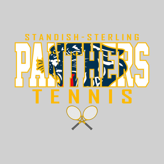 Standish-Sterling Panthers - Tennis - Outlined Panthers with Mascot Inset and Crossed Rackets