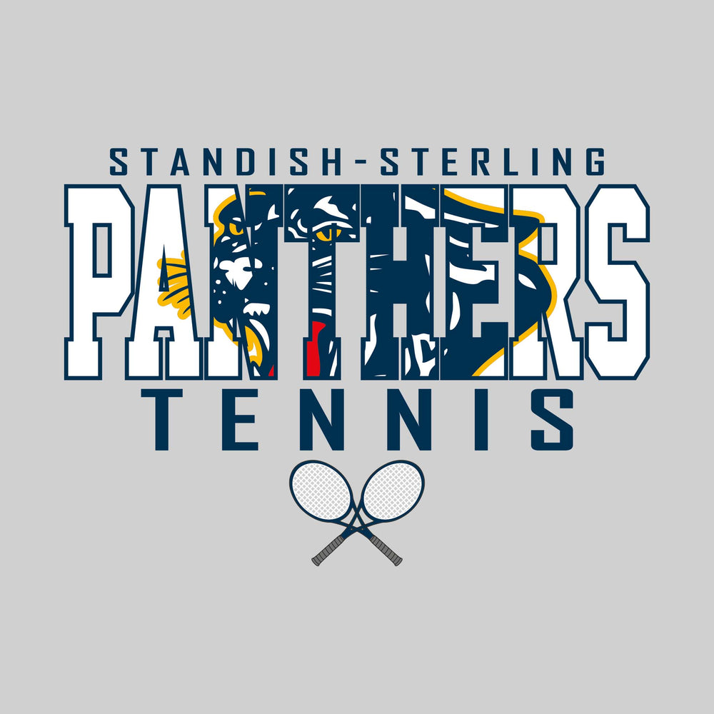Standish-Sterling Panthers - Tennis - Outlined Panthers with Mascot Inset and Crossed Rackets