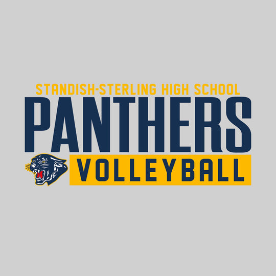 Standish-Sterling Panthers - Volleyball - Large Mascot Name Over Volleyball with Mascot