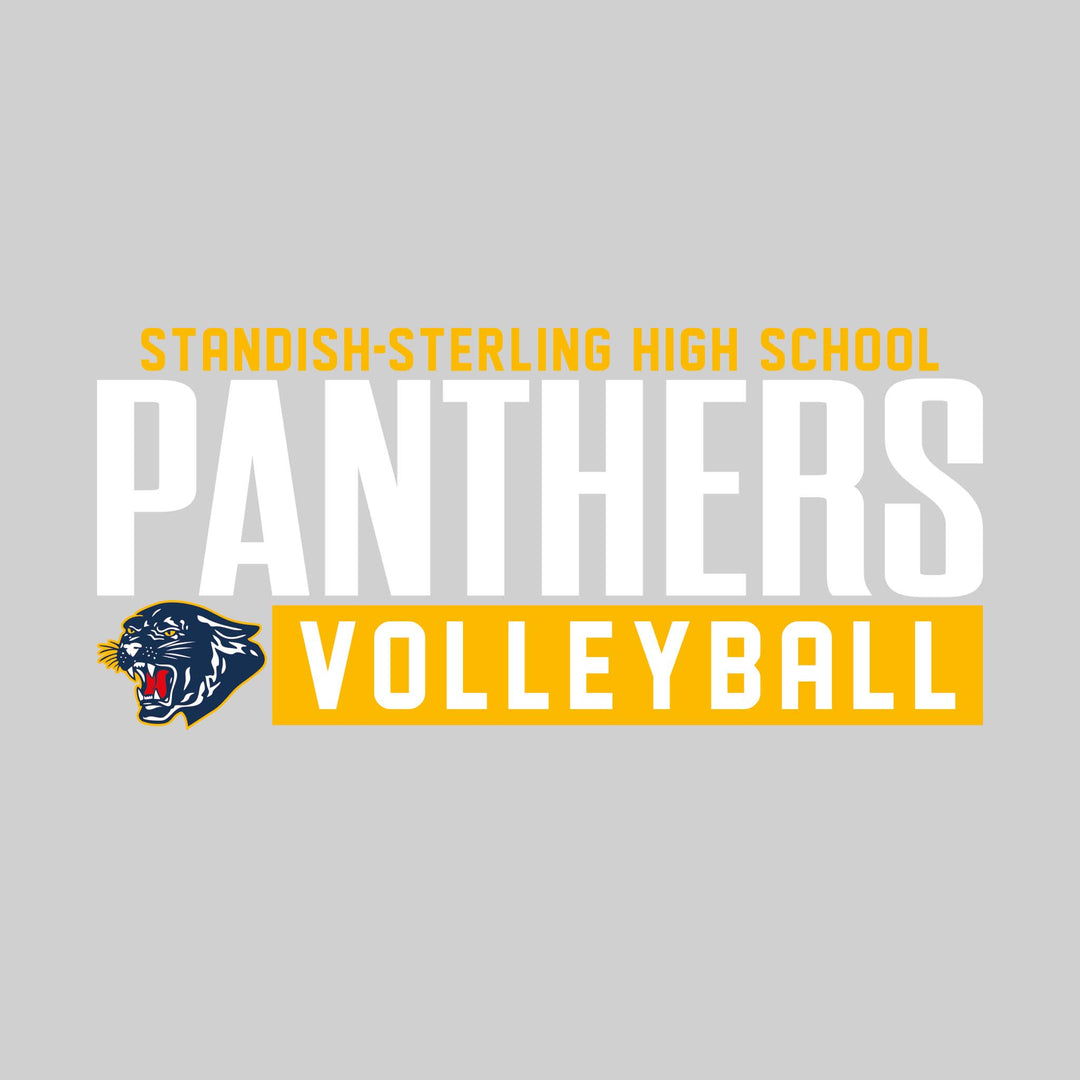 Standish-Sterling Panthers - Volleyball - Large Mascot Name Over Volleyball with Mascot