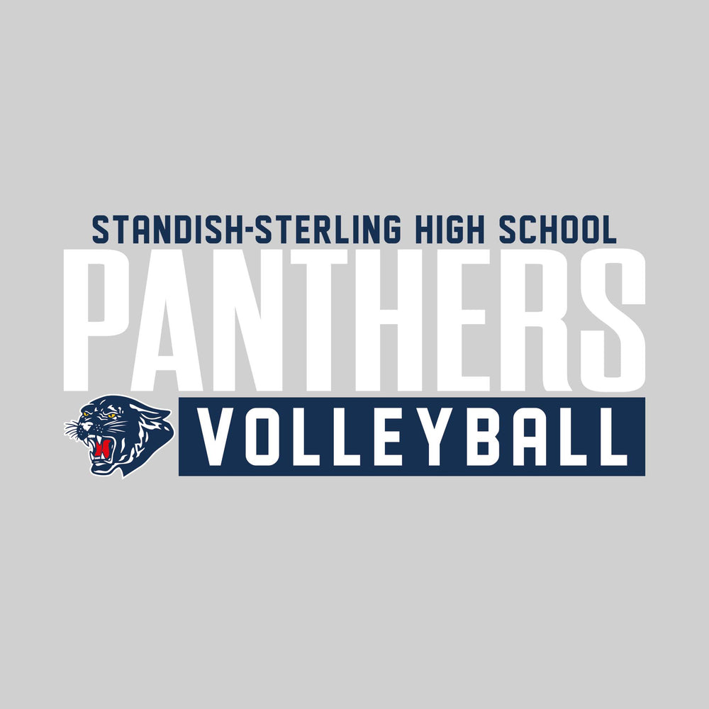 Standish-Sterling Panthers - Volleyball - Large Mascot Name Over Volleyball with Mascot