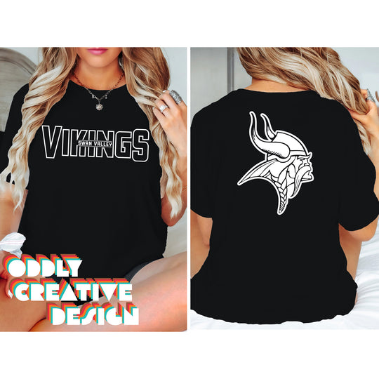 Swan Valley Vikings - Spirit Wear - Black & White - Mascot Name with Back Mascot