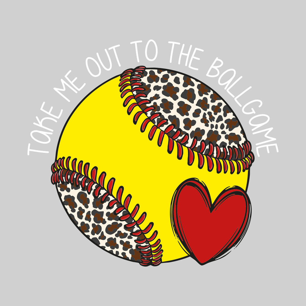 Take Me Out to the Ballgame - Softball - Leopard Print Softball with Heart