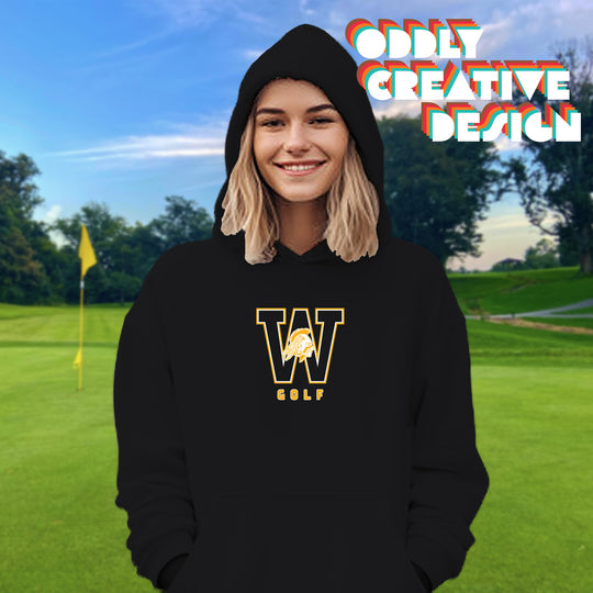 Western Warriors - Golf - Outlined Letters Over Golf with Mascot