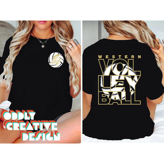 Western Warriors - Volleyball - Stacked Letters with Sketched Volleyball Inset