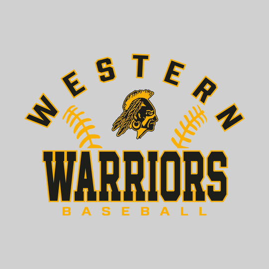 Western Warriors - Baseball - Arched School Name with Baseball Stitches &amp; Mascot