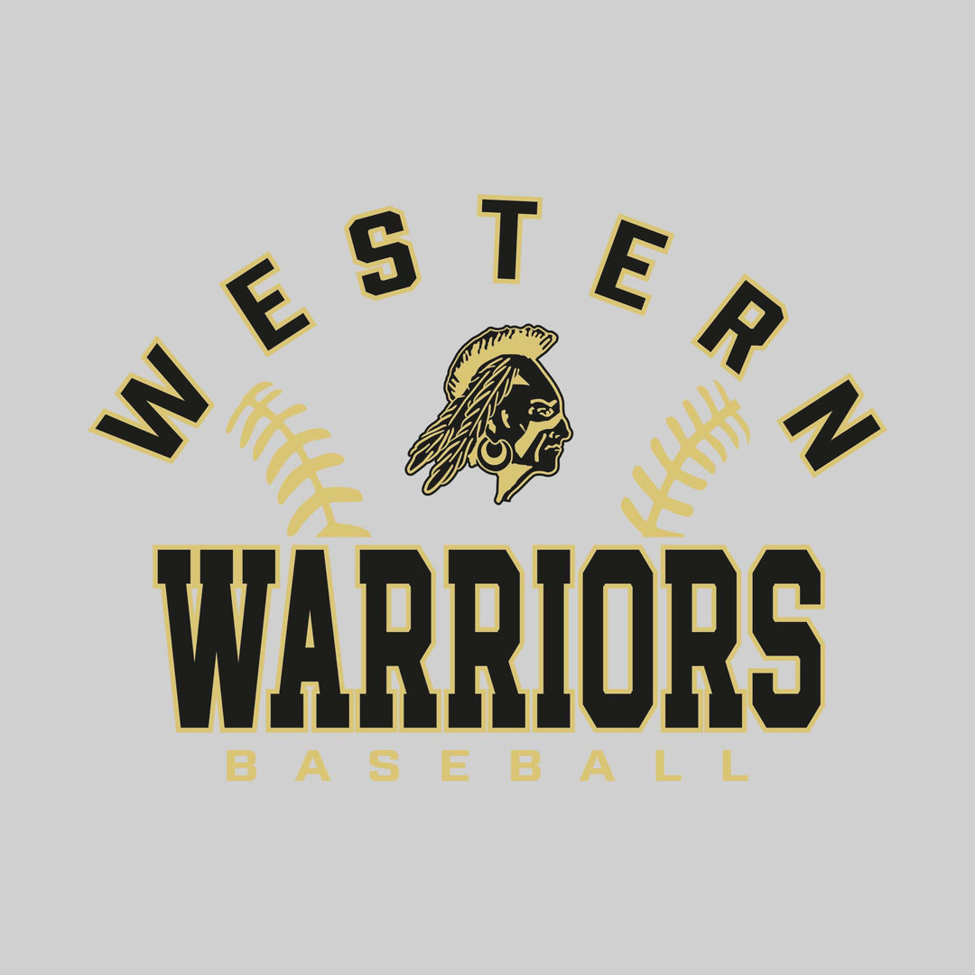 Western Warriors - Baseball - Arched School Name with Baseball Stitches &amp; Mascot